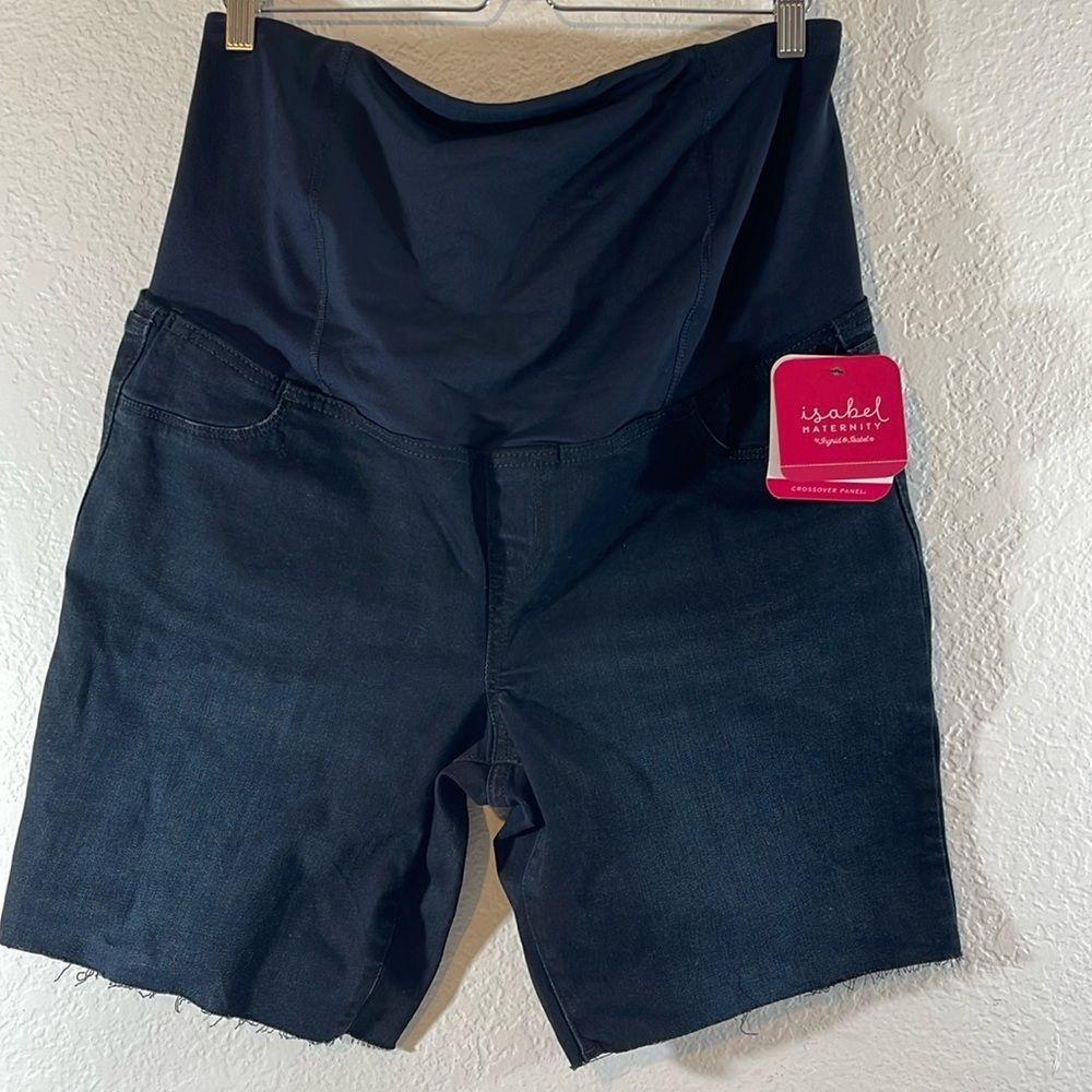 ISABEL MATERNITY Bermuda Over Belly Midi Maternity Jean Shorts Size 16 NEW - Picture 2 of 11